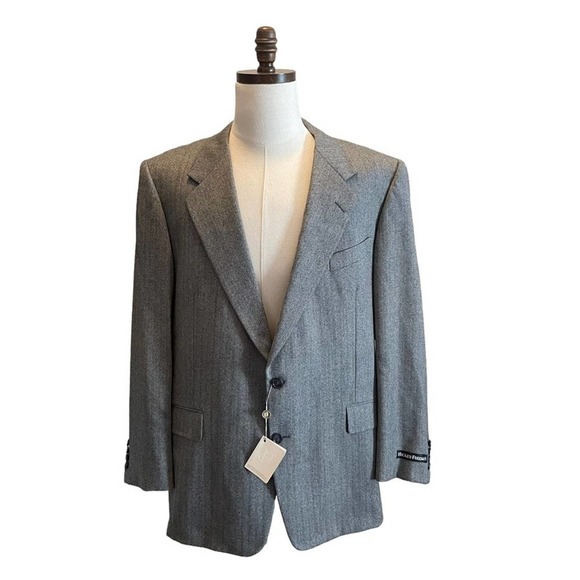 Hickey Freeman Suit Jacket Blazer Gray Size 48R Boardroom Herringbone Wool NWT - Picture 4 of 14